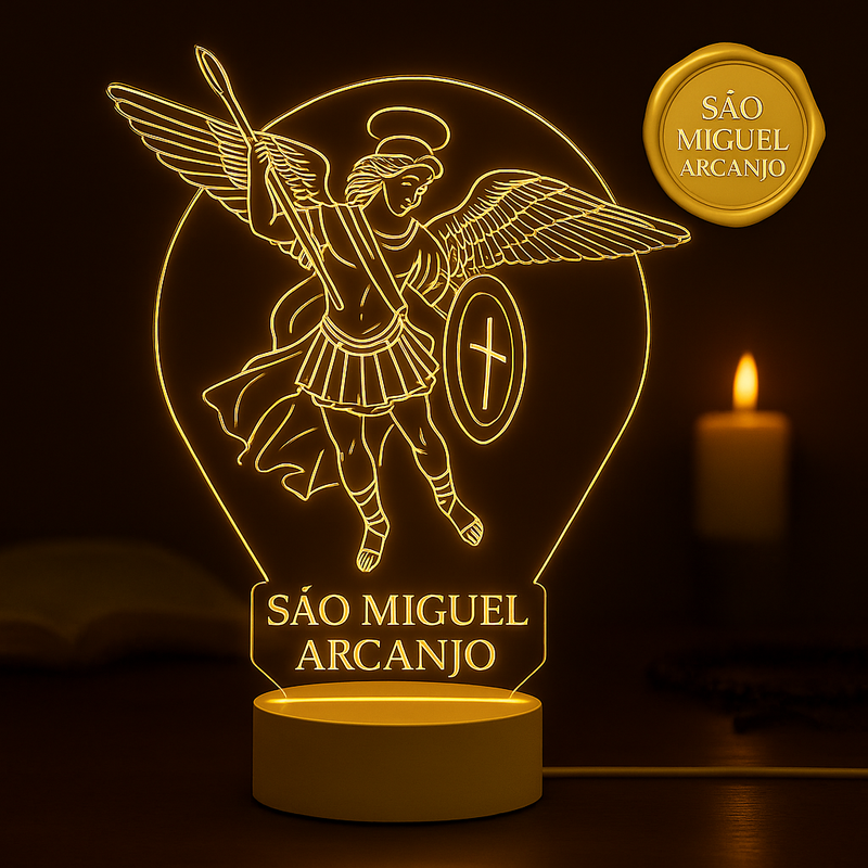 Luminária de Anjo Miguel Arcanjo e Anjo com Asas Abertas em Acrílico Cristal Luminoso Cristal®