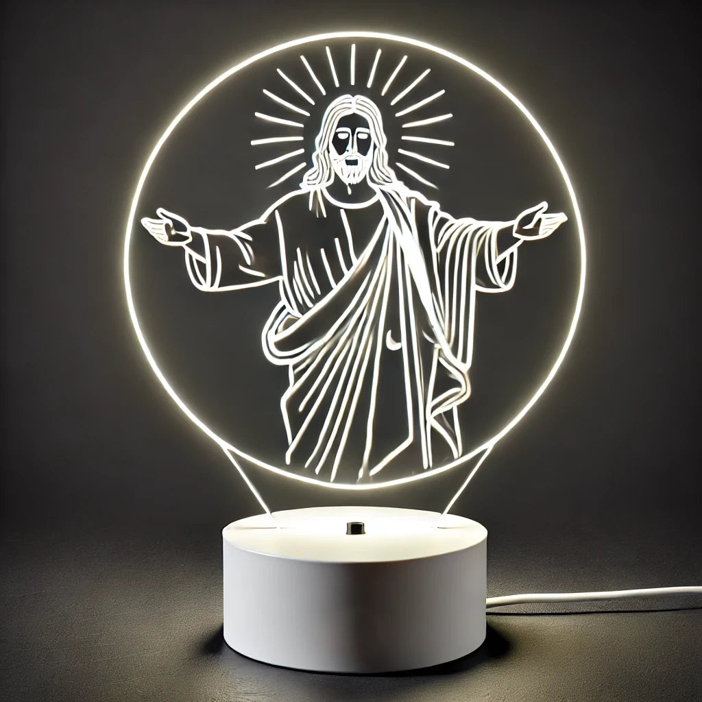 5Mª Luminária de Jesus Cristo em Acrílico Cristal Luminoso Cristal®